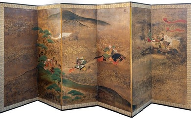 Japanese Painted 6 Panel Screen