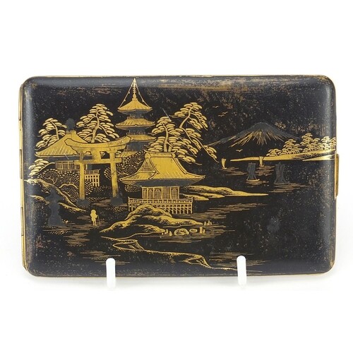 Japanese damascene cigarette case by Fujii Yoshitoyo, engrav...