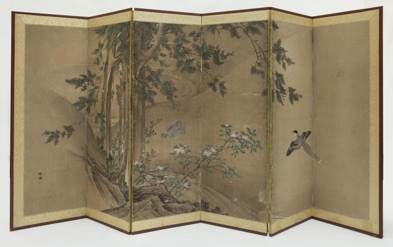 Japanese late Edo watercolor painted screen