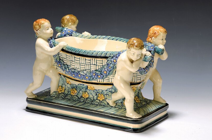 Jardiniere with 4 cupids, Karlsruher majolica,1908-1930, Model no....