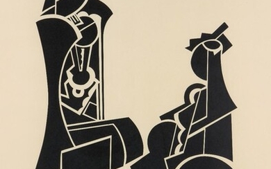 Jessica Dismorr, British 1885-1939, Conversation, from The Tyro (Vol. 1 No. 2); linocut in black on wove, signed and titled in ink, image 67.5 x 48 cm, (framed) Note: Dismorr participated in almost all of the avant-garde groups active in London...