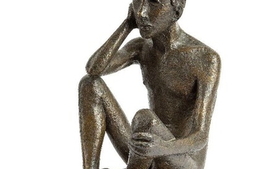 Joachim Karsch, German 1897-1945- Sitzender Juengling, 1930; bronze, numbered I on the base, height 34.cm(including base) (ARR) Provenance: Private Collection, London Literature: Catalogue Raisonne, p.183 no.1930-25(although depicted with a...