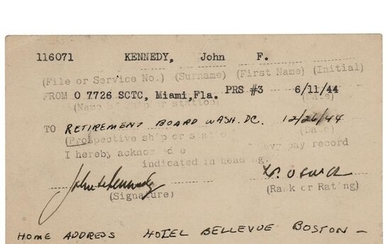 John F. Kennedy Signed Navy Retirement Card