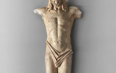 Joseph Gazan (1891-1985) Christ Plâtre patiné H. 138 cm S&C Accident, pieds et bras manquant...