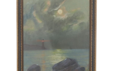 K. Groff Landscape Pastel Drawing of Lighthouse, 1919