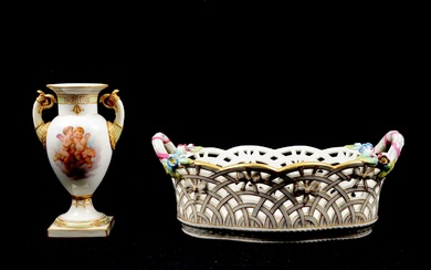 KPM Berlin porcelain basket and a vase