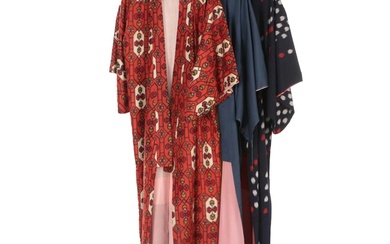 Komon Kimono in Chirimen and Meisen Silk, Circa 1940