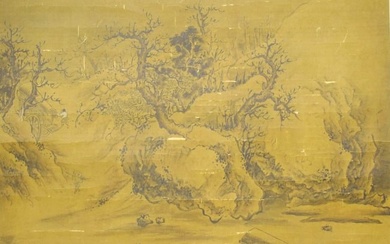 LANDSCAPE, INK AND COLOR ON SILK, MOUNTED, ANONYMOUS