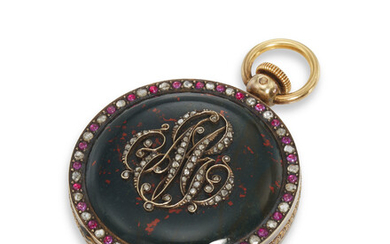 LEROY & FILS, A VERY FINE AND RARE BLOODSTONE, 18K YELLOW GOLD, DIAMOND, AND GEM-SET POCKET WATCH