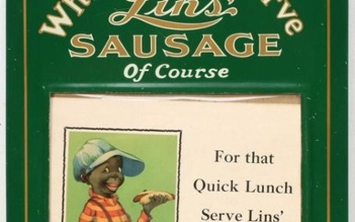 LIN'S SAUSAGE TIN LITHO SIGN WITH CHANGEABLE MESSAGE