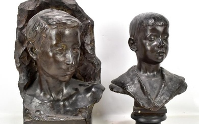 LOUIS RICHARD GARBE (1876-1957); two plaster busts of boys,...