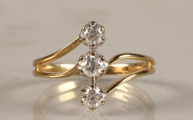 Ladies 9 ct yellow gold three stone diamond ring, each stone...