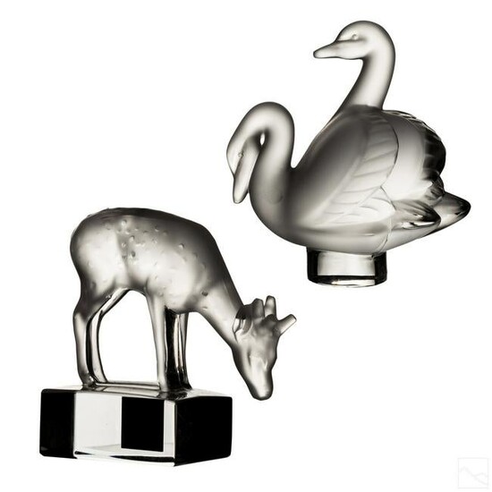 Lalique Frosted Crystal Deer & Swans Figurines LOT