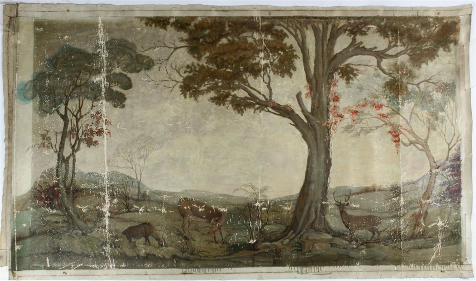 Large 19th Century American School Landscape With Deer
