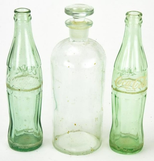 Large Antique Apothecary & Two Coca Cola Bottles