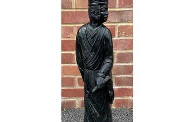 Large Chinese carved green/black stone figure of a standing ...