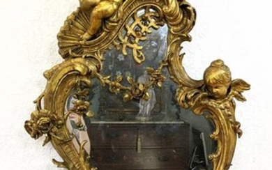 Large French Style Gilt Wall Mirror. Deep relief carved
