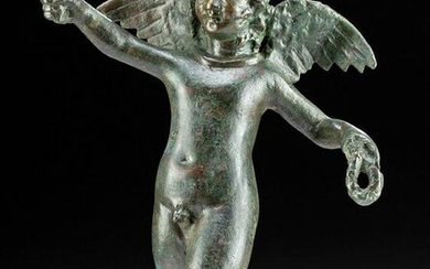 Large Roman Leaded Bronze Cupid Holding Wreath & Cup