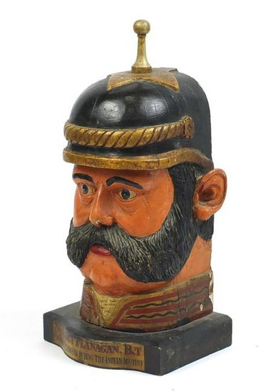 Large hand painted carved wood bust of Sir Percy