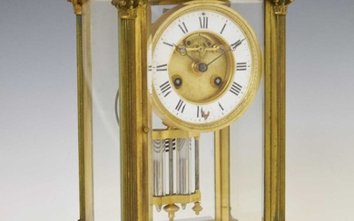 Late 19th century French brass four-glass mantel clock