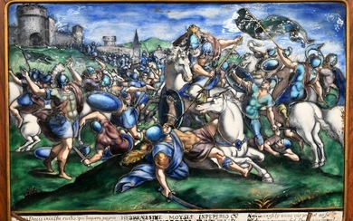 Limoges Painted Enamel Plaque of The Battle at Cannae