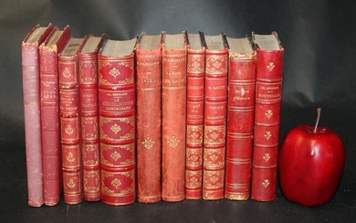Lot of 11 red leather bound books