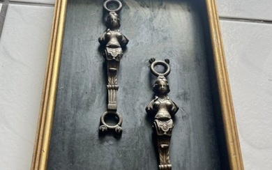 Lot of 2 Antique Bronze Female figural Door Handles knockers Framed
