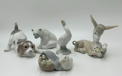 Lot of 5 Lladro Animal Figurines-Beagle, Donkey, Polar Bear