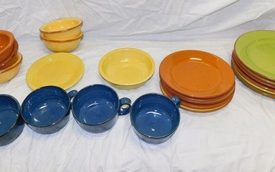Lot of Pottery Plates, Bowls & Signed Owens Cups