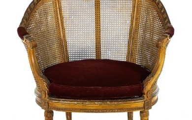 Louis XVI Carved Giltwood and Caned Fauteuil or Armchair
