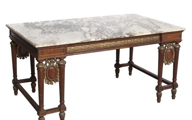 Louis XVI Style Marble Top Parcel-Gilt Mahogany Center Table