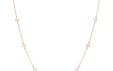 MIKIMOTO, YELLOW GOLD AND CULTURED PEARL NECKLACE
