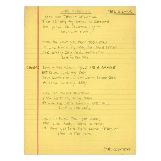 Mal Evans Handwritten Song Lyrics