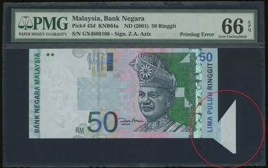 Malaysia, 50 ringgit, ND(2001), printing error, serial number GX4889106, (Pick 43d)