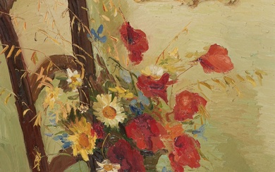 Marcel DYF (1899-1985) Bouquet de fleurs sur une chaise Huile sur toile Signée et dédicacée...