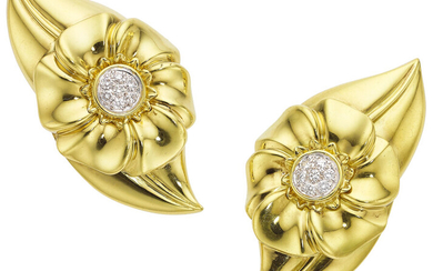 Mesara Diamond, Gold Earrings Stones: Full-cut diamonds weighing a...
