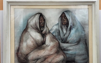 Mexico-Francisco Zuniga 1912-1998 Charcoal & Pastel On Paper Two Women