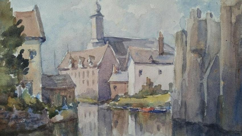 Mid 20th Century, Ghent, Belgium Chateau des Comtes from Hoofdbrug