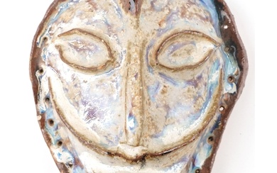 Mid century style grotesque pottery face mask, 20.5cm high