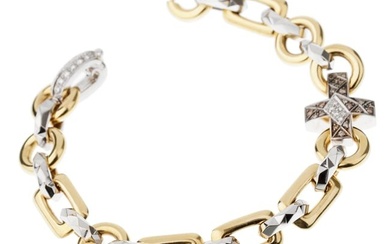 Mikimoto Diamond Faceted White Yellow Gold Charm Bracelet
