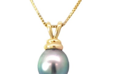 Mikimoto Tahitian Black Pearl Pendent and Chain 14K Yellow Gold