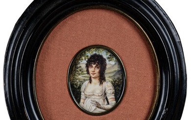 Miniature sur ivoire avec portrait d'une dame 19ème siècle 19x17 cm avec cadre