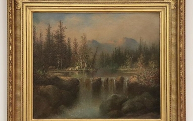 Manner of Bierstadt - Waterfall Landscape, 19th C