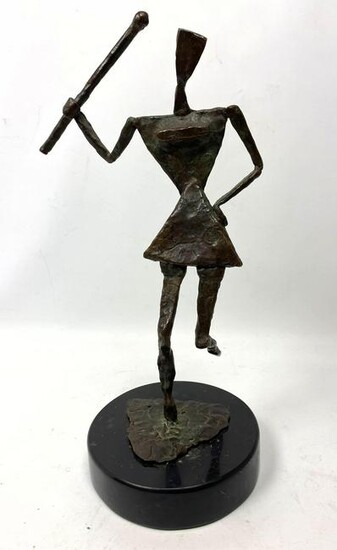 Modernist Primitive Figural Bronze Sculpture. Running f
