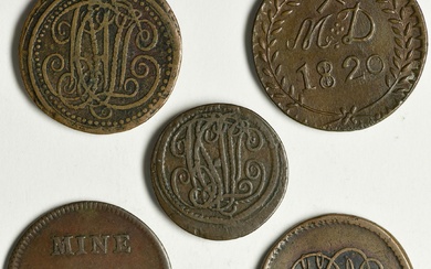 Monnaies de nécessité: Mines d'Anzin, Fresnes…1820… Br. Ens. 5 p. Très Beau.