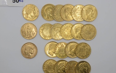 Monnaies or - France - Lot de 21 x 20 Francs or : Cérès 1851...