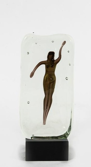 Murano Glass Sculpture with Nude Swimming Figure