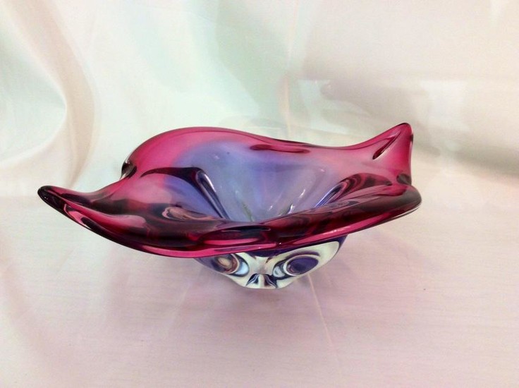 Murano Sommerso (?) Art Glass Purple Sculpted rim Bowl