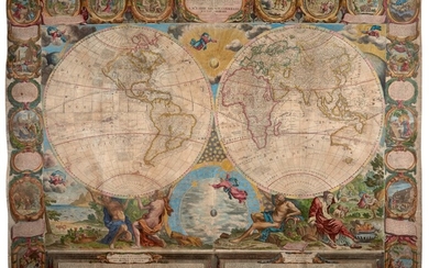 NOLIN | Le Globe Terrestre Represente En Deux Plans-Hemispheres, 1775, large hand-coloured wall-map