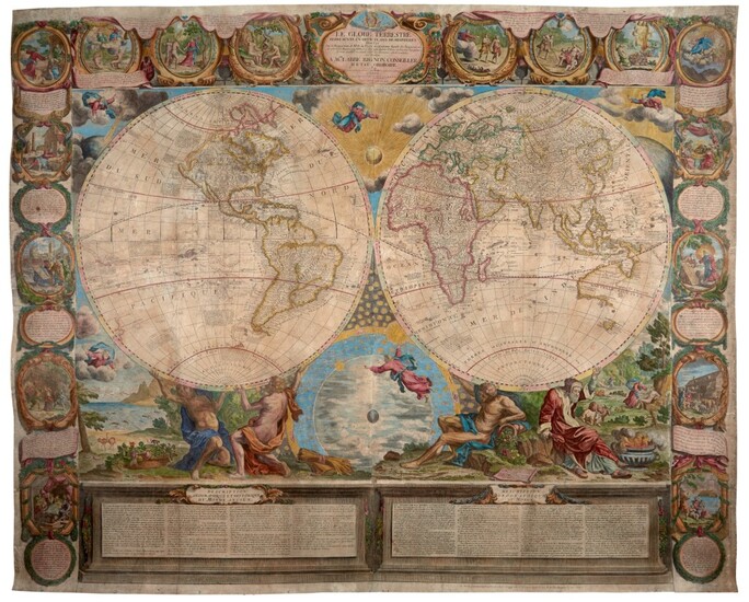 NOLIN | Le Globe Terrestre Represente En Deux Plans-Hemispheres, 1775, large hand-coloured wall-map